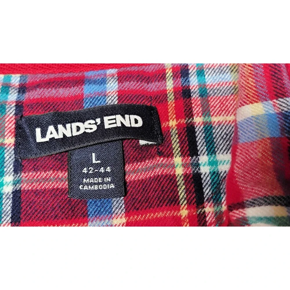 Lands' End Men's Red Quarter-Zip Pullover Sweater Plaid Collar Size Large